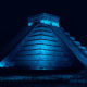Spiritual Place Pyramid of Chichen Itza at night with blue light in Mexico Image