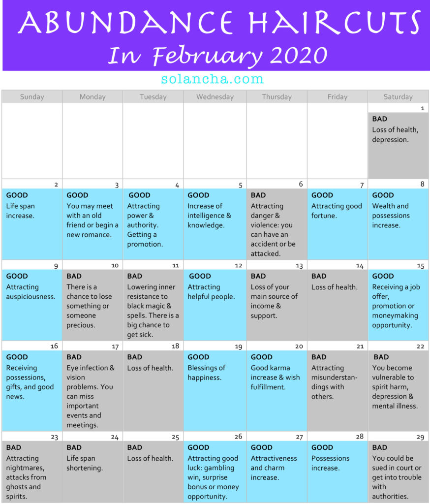 Abundance Haircuts In January 2020 Calendar Image