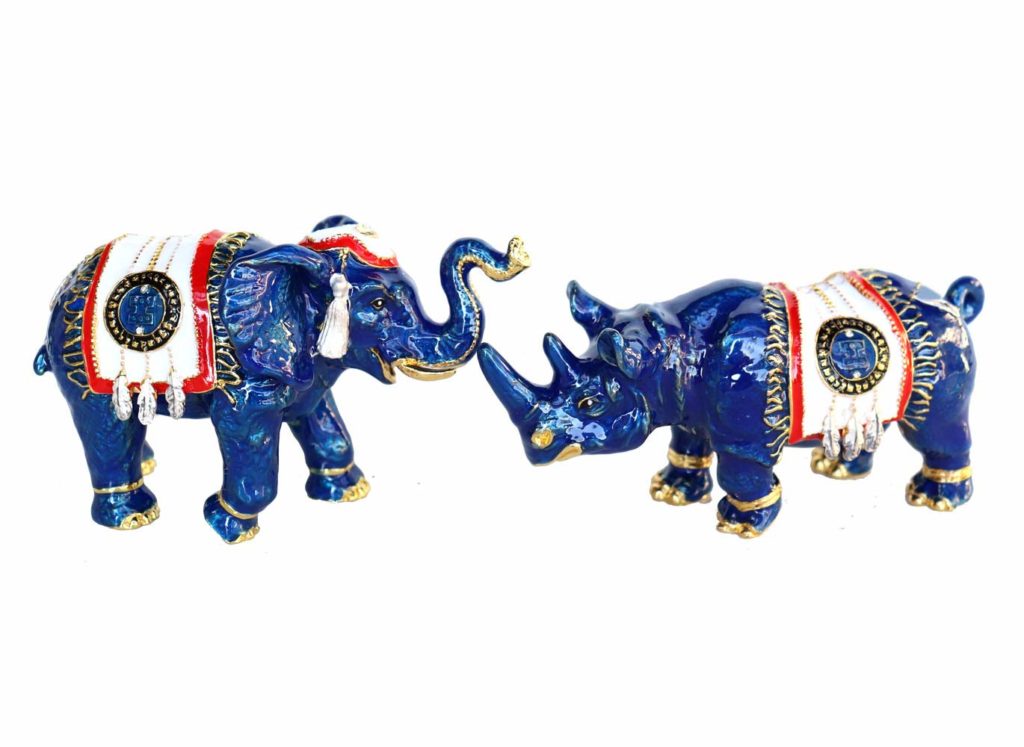 Blue Elephant & Rhino with Talisman Feathers Image