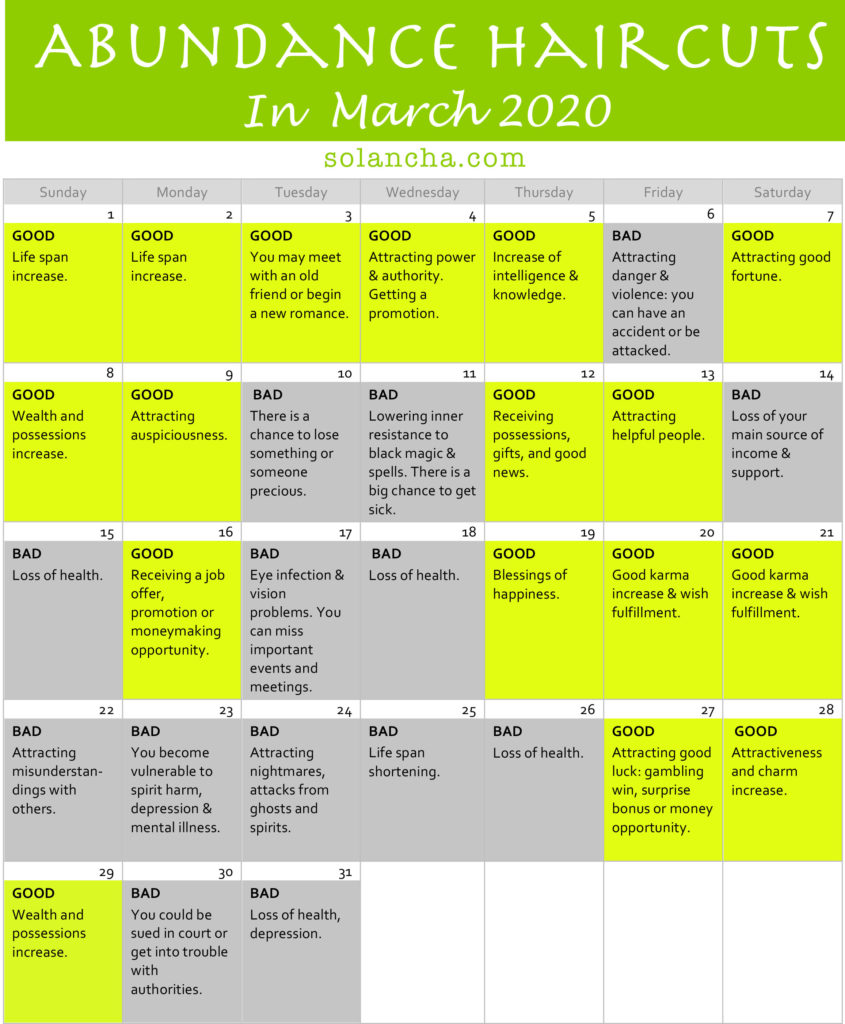Abundance Haircuts in March 2020 Calendar Image