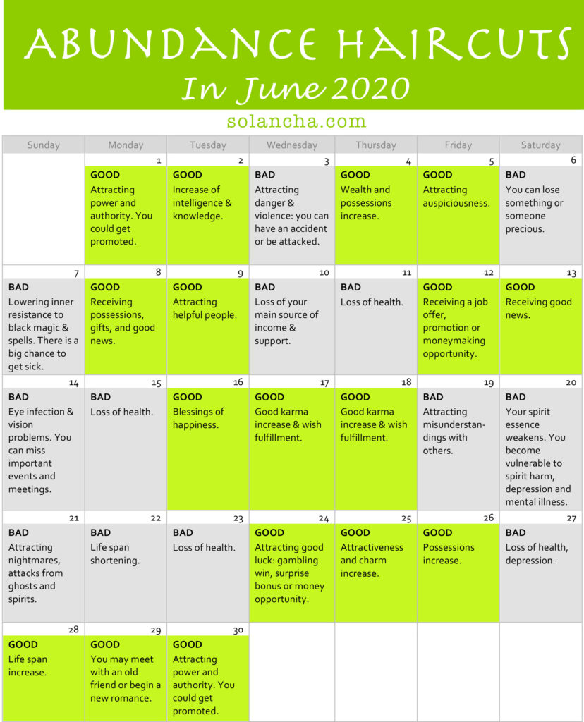 Abundance Haircuts In June 2020 Calendar Image