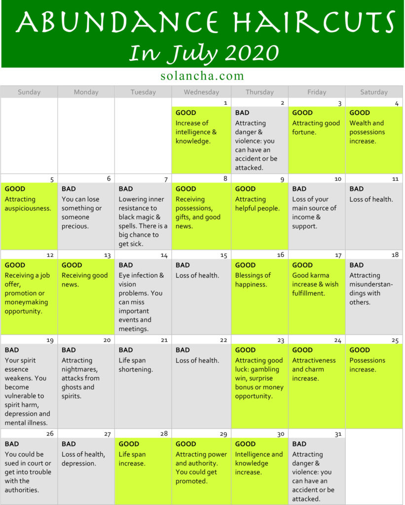 Abundance Haircuts In July Calendar Image