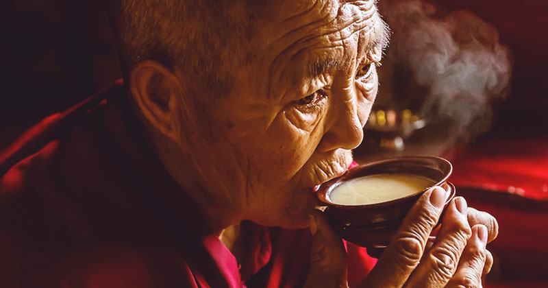 buddhist drinking tea image