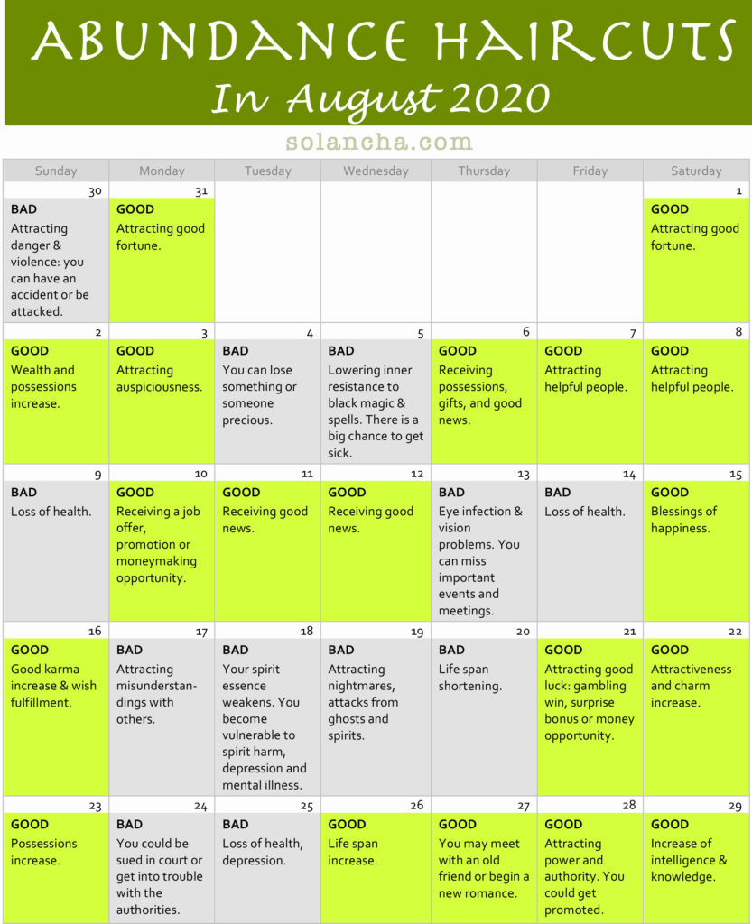 Abundance Haircuts In August 2020 Calendar 