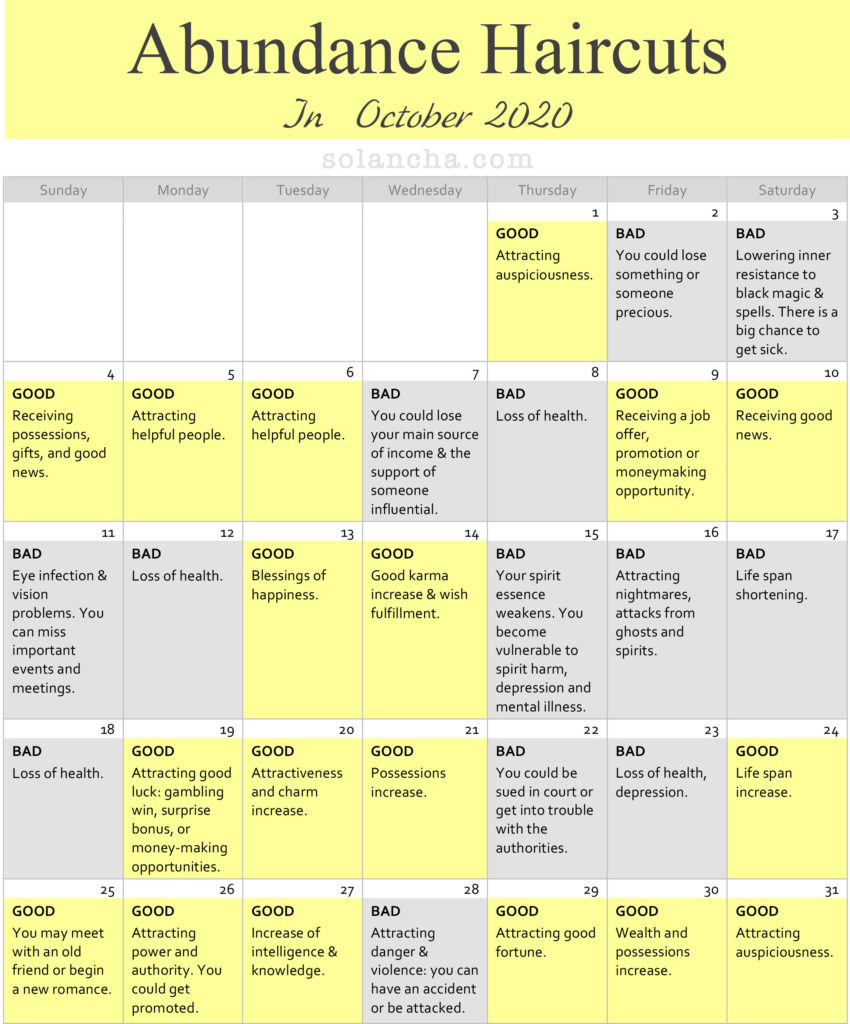 Abundance Haircuts In October 2020 Calendar Image