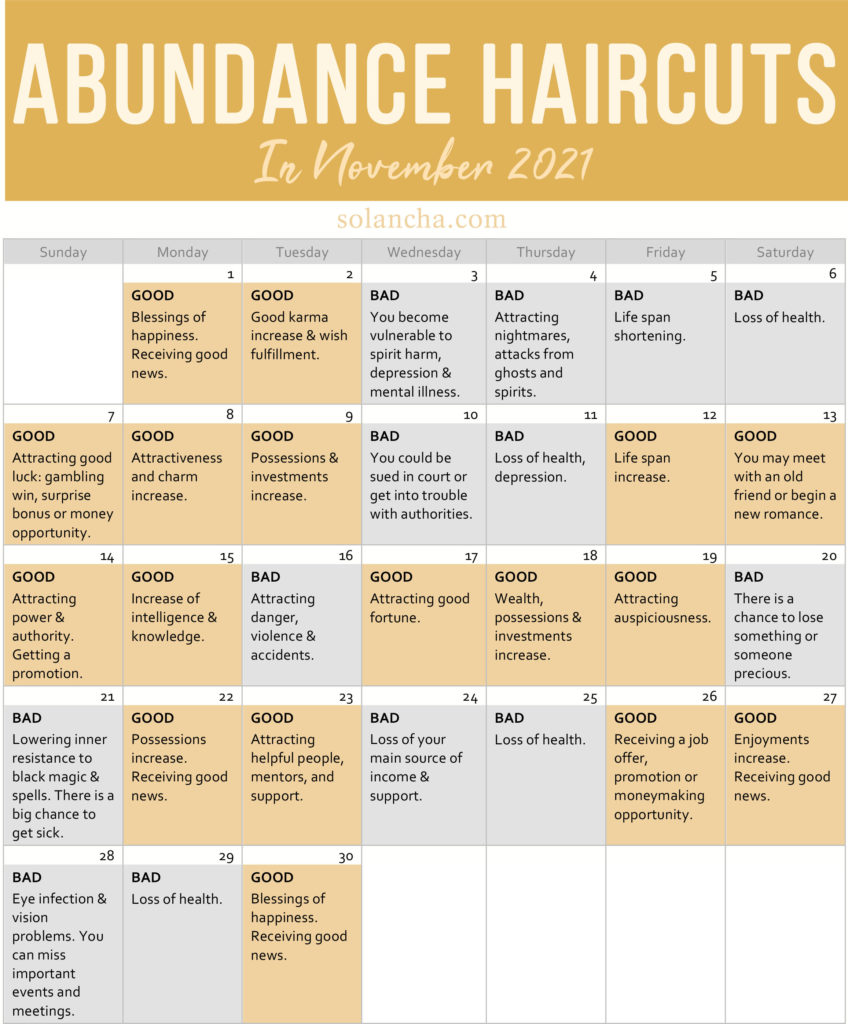 Abundance Haircuts in November 2021 Calendar Image