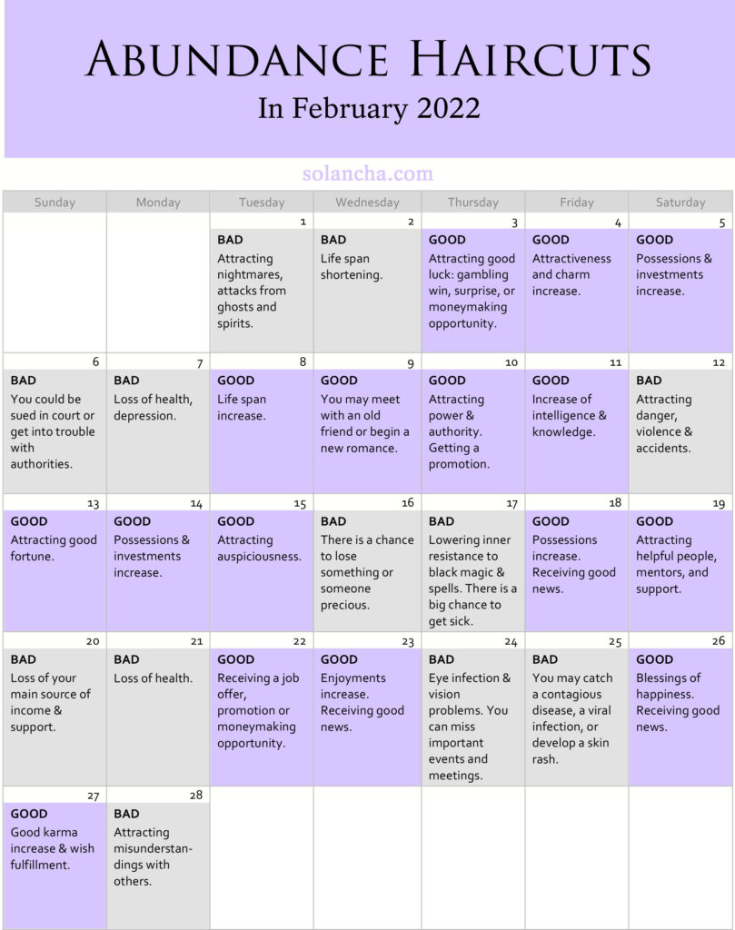 Abundance Haircuts In February 2022 Calendar Image
