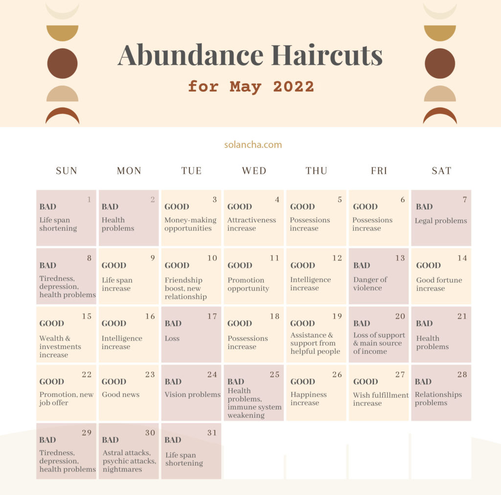 Abundance Haircuts in May 2022 Calendar Image