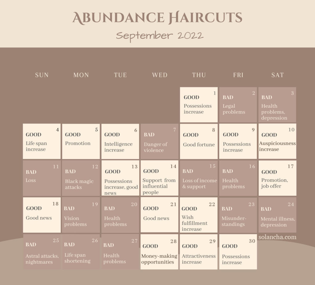 Abundance Haircuts in September 2022 Calendar