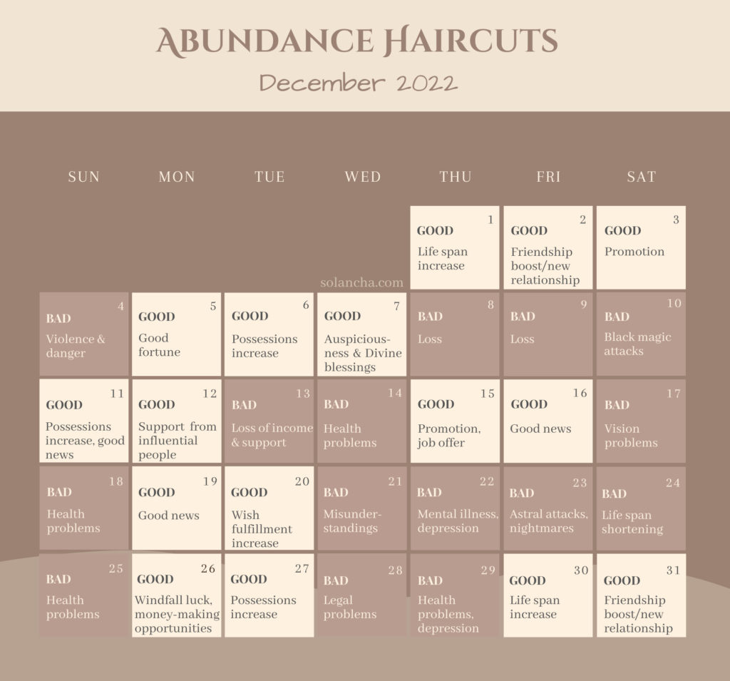 Abundance Haircuts in December 2022 calendar image