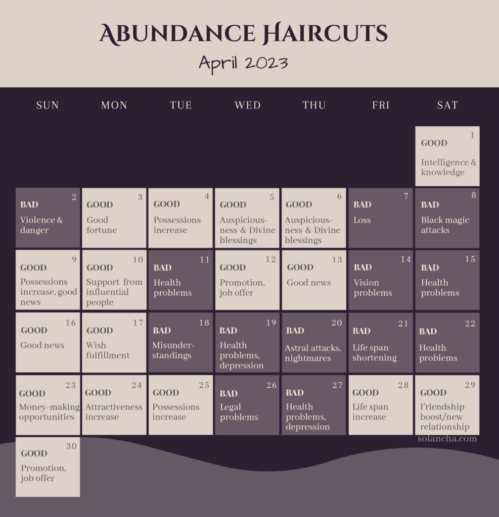 Abundance Haircuts in April 2023 Calendar Image