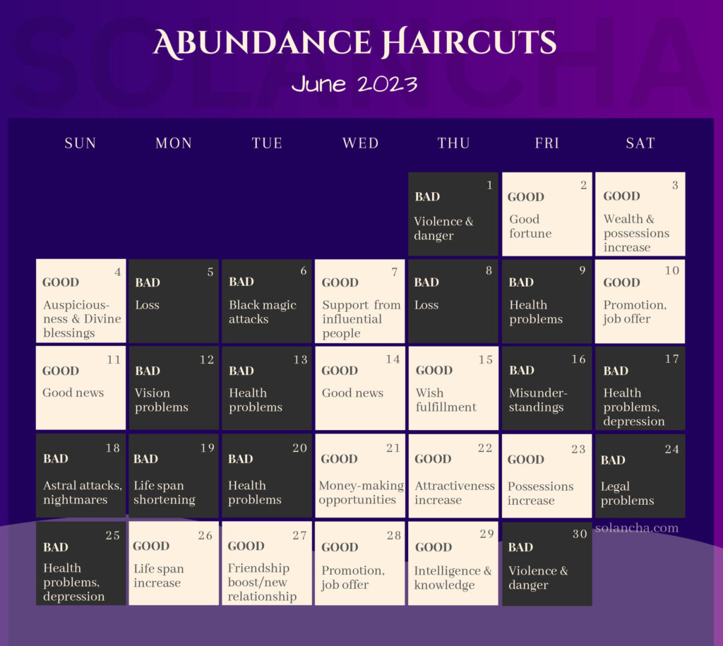 Abundance Haircuts in June 2023 Calendar Image