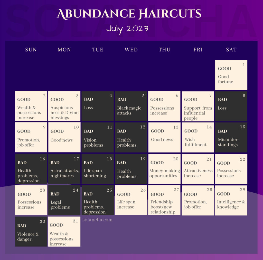 Good and Bad Days to Cut Hair in July 2023 Calendar