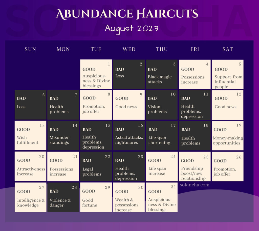 Abundance Haircuts in August 2023 Calendar Image