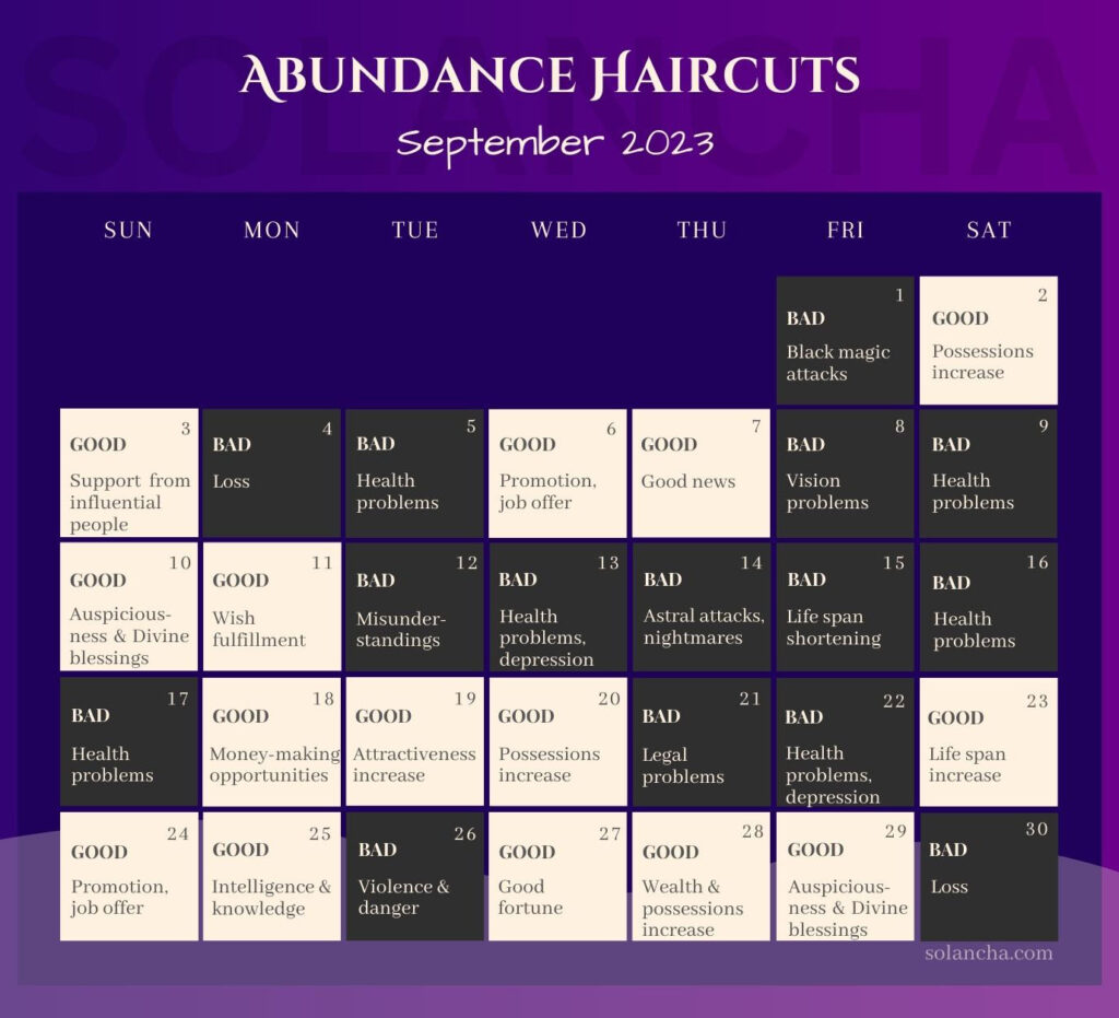 Abundance Haircuts in September 2023 Calendar Image