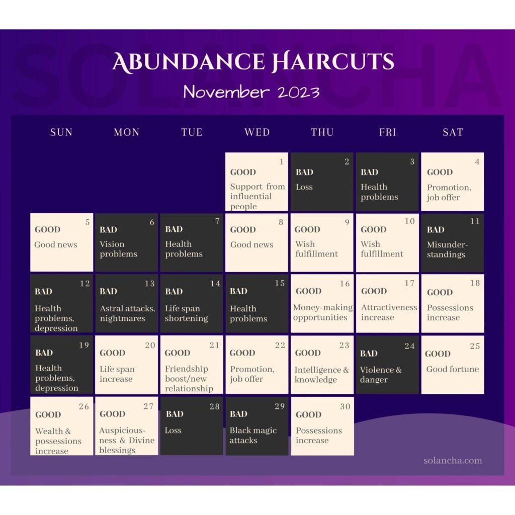 Abundance Haircuts in November 2023 Calendar Image