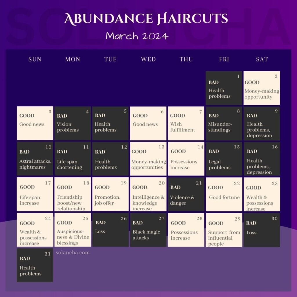 Abundance Haircuts in March 2024 Calendar Image