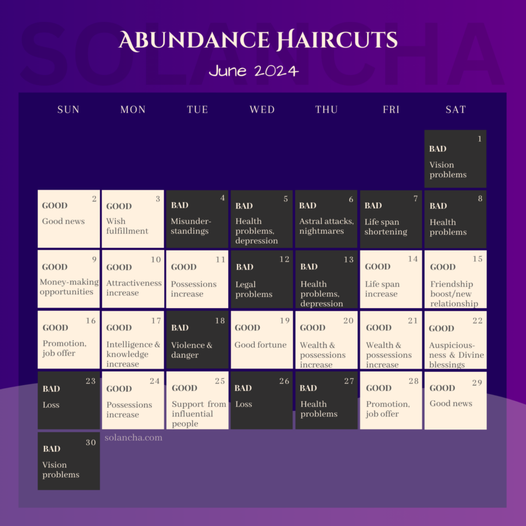 Abundance Haircuts calendar June 2024 Image