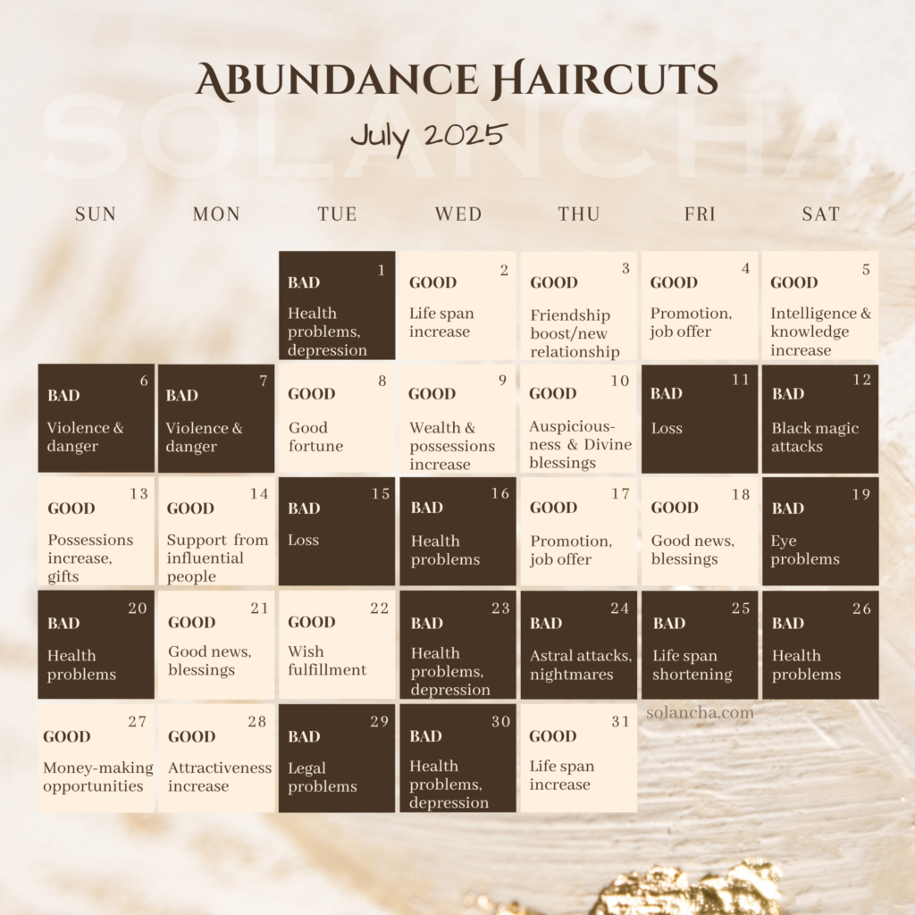 Abundance Haircuts in July 2025 Calendar Image