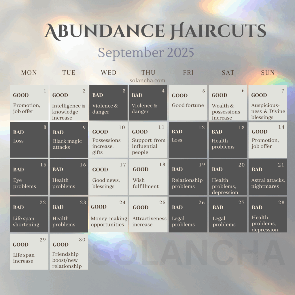 Abundance Haircuts Calendar September 2025 Image